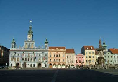 Ceske budejovice town hall and main square