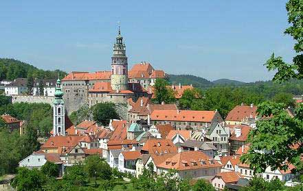 View of Cesky Krumlov from the bus station hill