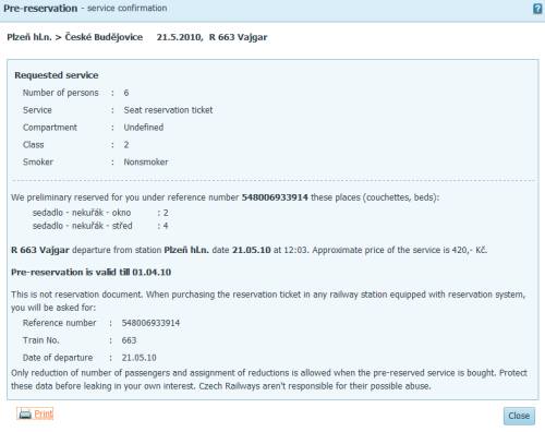 Train reservation from Plzen to Ceske Budejovice