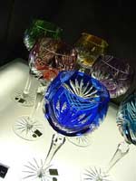 Colourful crystal glasses in the museum gift shop